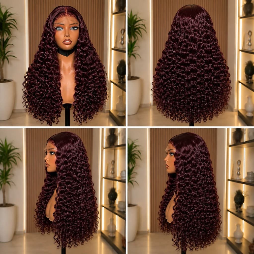 Burgundy deep curl lace-front wig